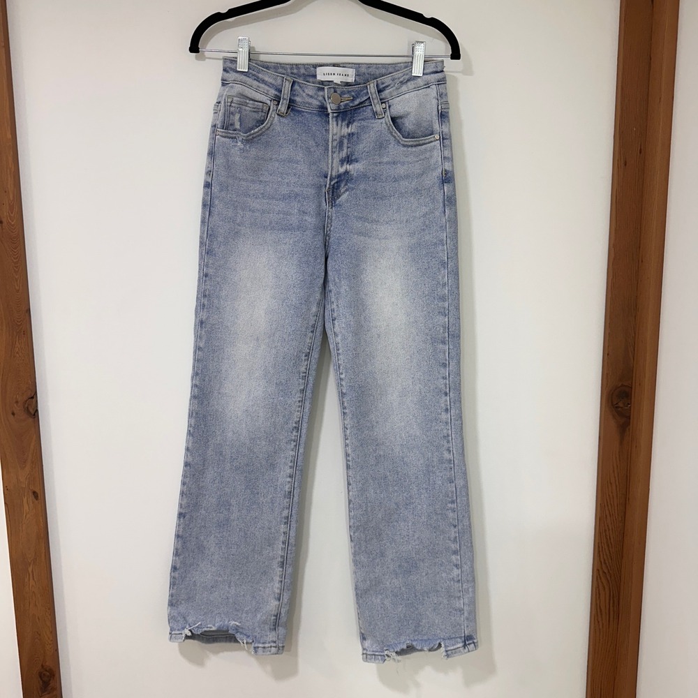 Risen High Rise Wide Leg Jeans Womens Size 7/28 Light Wash Distressed | Boho
